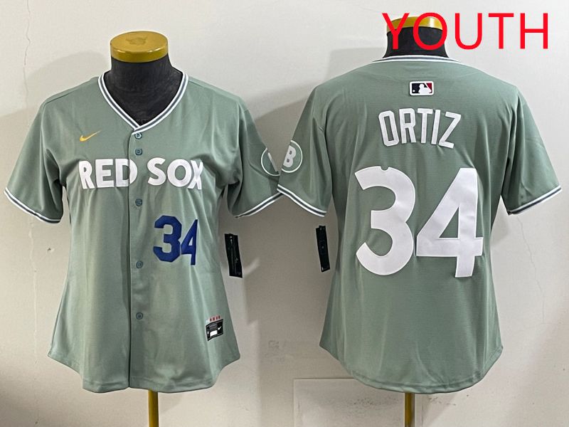 Youth 2025 Boston Red Sox #34 Ortiz Light Green Joint Name Nike MLB Jersey style 2->youth mlb jersey->Youth Jersey